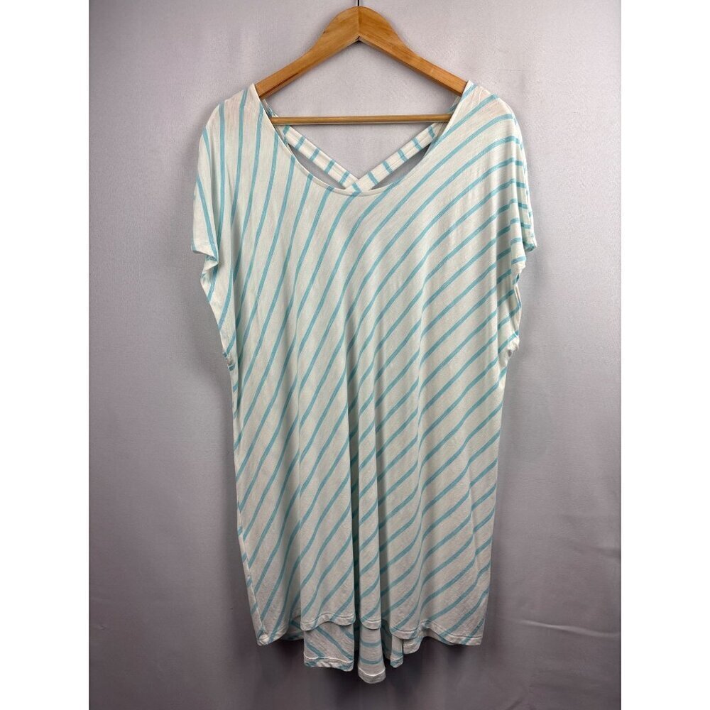 Chicos Womens Stripe V-Neck Top Size XL Rayon/Spandex Blue/White